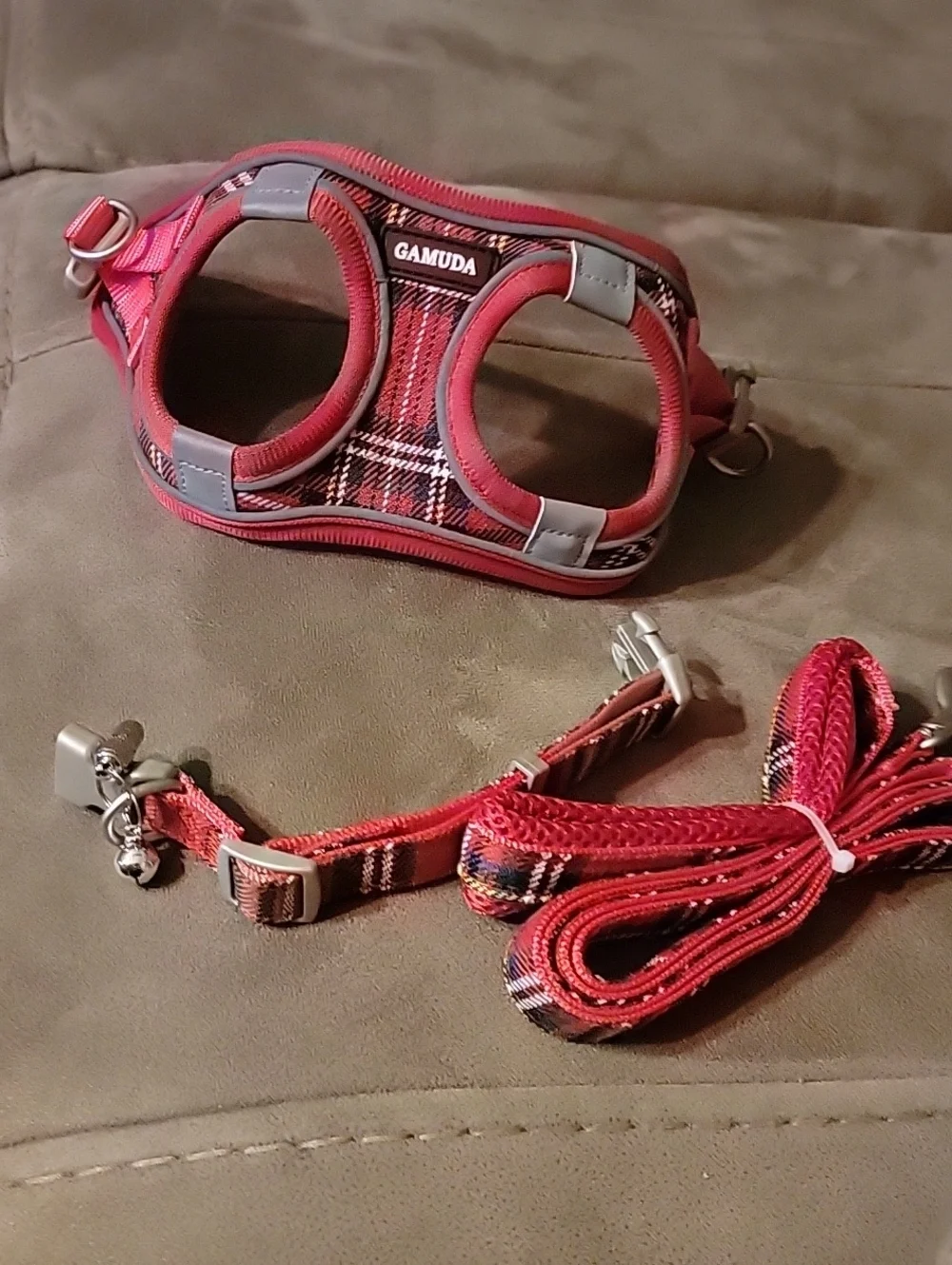 Gamuda Red Plaid Pet Harness & Leash Set Size XXXS